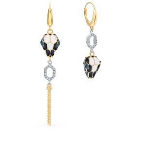 золотые серьги с фианитами и эмалью