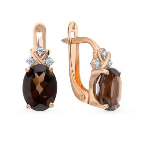 золотые серьги с раухтопазами и фианитами