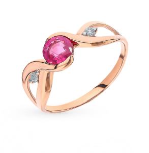 золотое кольцо с рубинами и бриллиантами