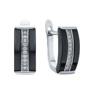 Серебряные серьги с керамикой и фианитами