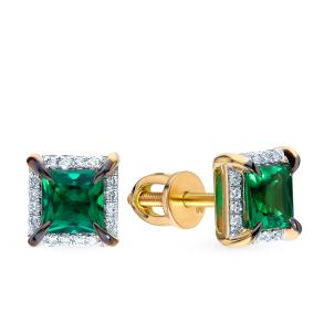 золотые серьги с изумрудами и бриллиантами