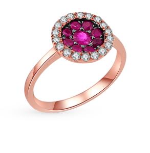 золотое кольцо с рубинами и бриллиантами