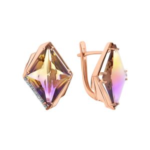 золотые серьги с аметрином и фианитами