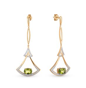 золотые серьги с агатом и бриллиантами