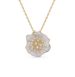 серебряное шейное украшение с фианитами и эмалью