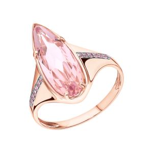 золотое кольцо с морганитами и фианитами