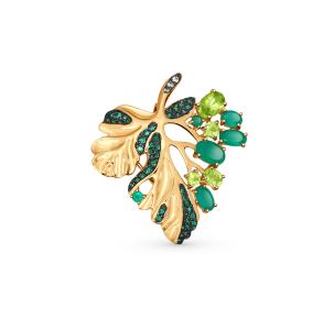 Золотая брошь-подвеска с фианитами с агатами с хризолитами