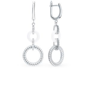 серебряные серьги с керамикой и фианитами