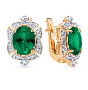 золотые серьги с изумрудами и бриллиантами