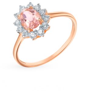 золотое кольцо с морганитами и фианитами