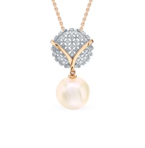 золотая подвеска с фианитами и жемчугом