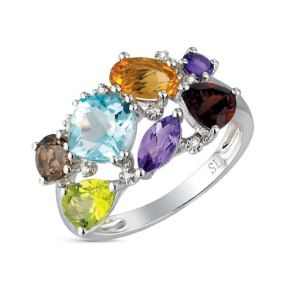 золотое кольцо с хризолитом, аметистом, топазами, гранатом, цитринами и бриллиантами