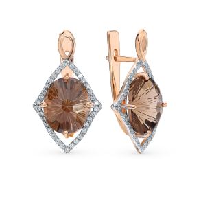 золотые серьги с раухтопазами и фианитами