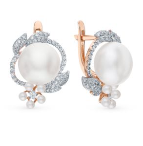 золотые серьги с фианитами и жемчугом