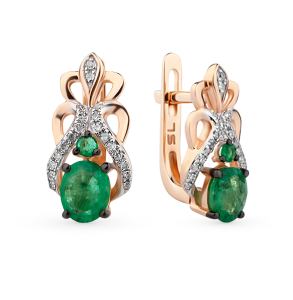 золотые серьги с изумрудами и бриллиантами