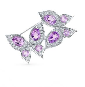 серебряная брошь с аметистом и фианитами