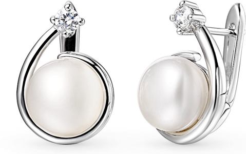 серебряные серьги с фианитами и жемчугом