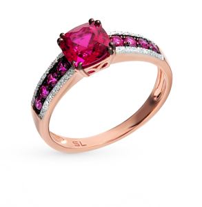 золотое кольцо с рубинами и бриллиантами