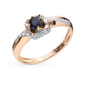 золотое кольцо с сапфирами и бриллиантами