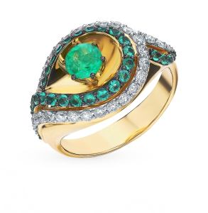золотое кольцо с изумрудами и бриллиантами