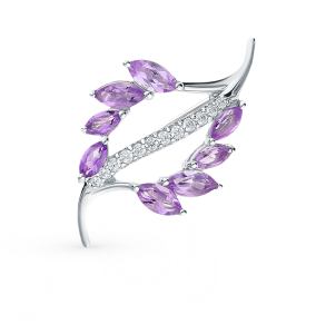серебряная брошь с аметистом и фианитами