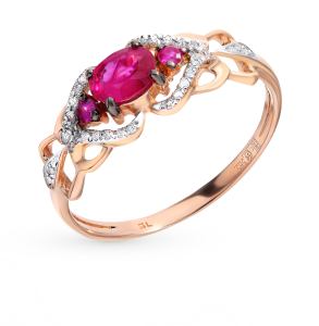 золотое кольцо с рубинами и бриллиантами