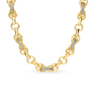 Серебряное шейное украшение с фианитами PRESTIGE: жёлтое серебро 925 пробы, фианит — купить в интернет-магазине SUNLIGHT, фото, артикул 92618