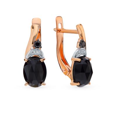 Золотые серьги с фианитами и агатом SOKOLOV 725524*