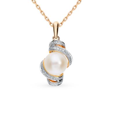 Золотая подвеска с жемчугом и бриллиантами