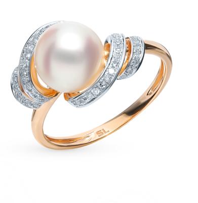 Золотое кольцо с жемчугом и бриллиантами