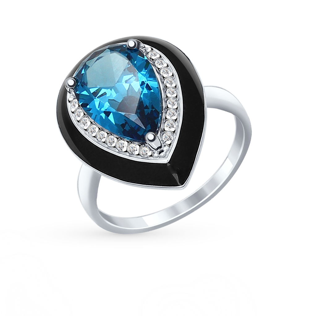Фото «Серебряное кольцо с эмалью, фианитами и наноситаллами»