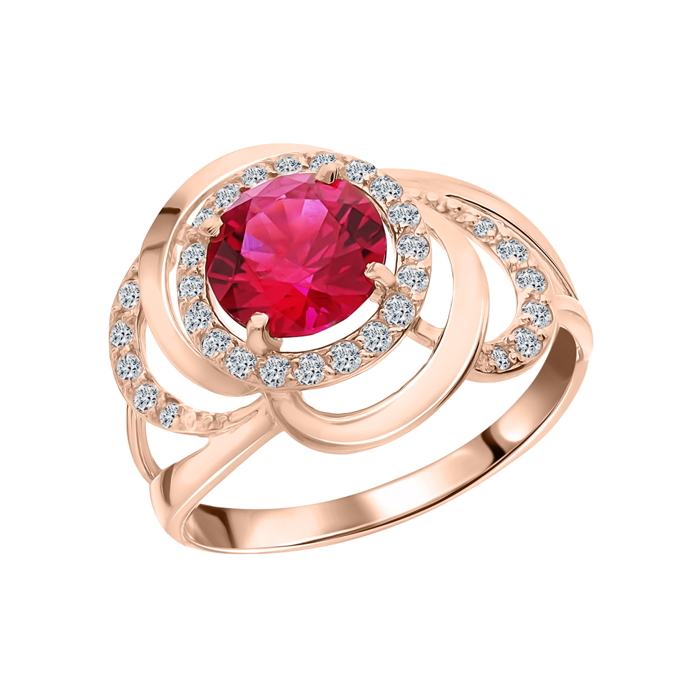 Фото «Золотое кольцо с фианитами и рубинами»