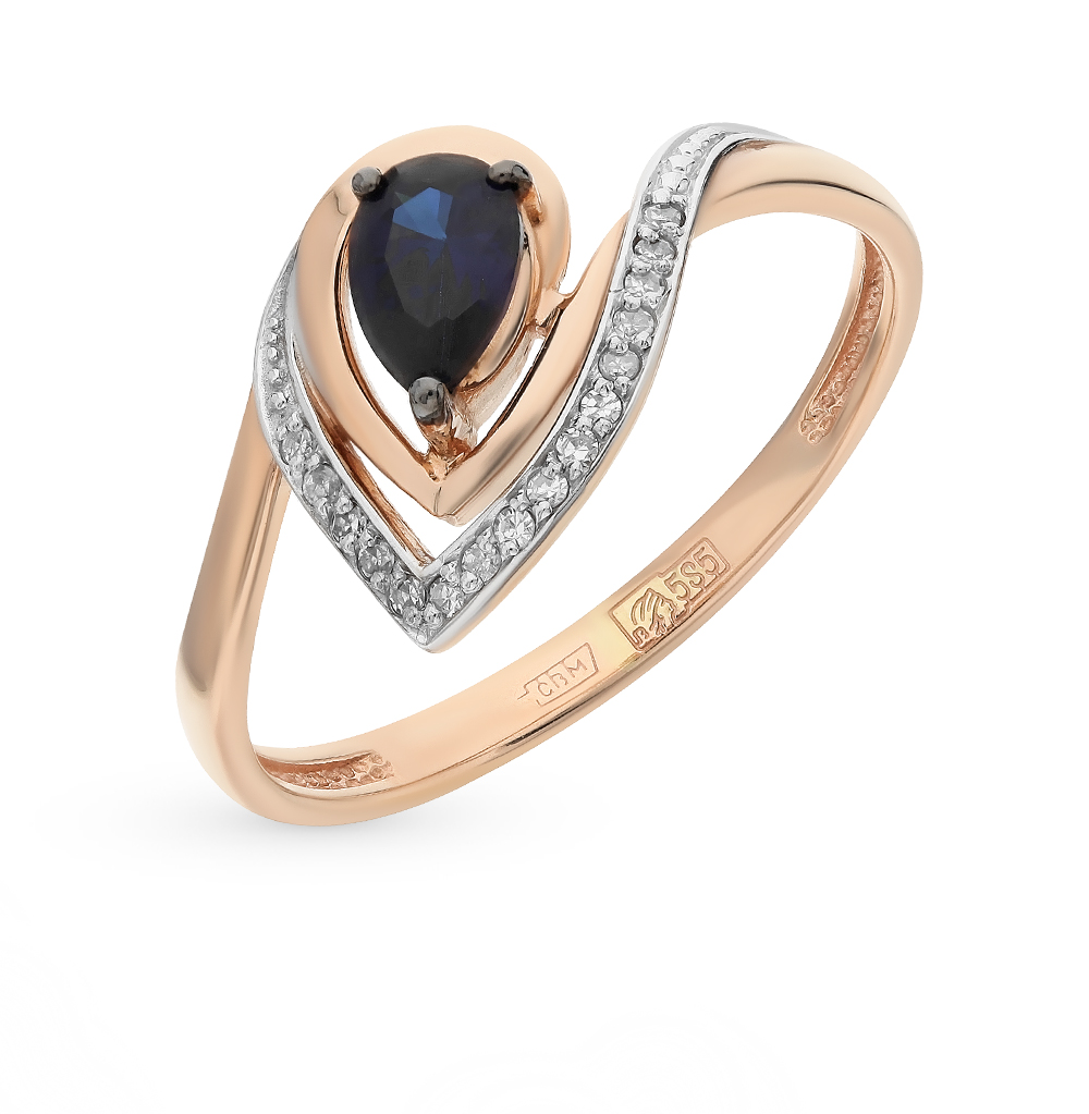 Золотое кольцо с сапфиром и бриллиантами в Екатеринбурге