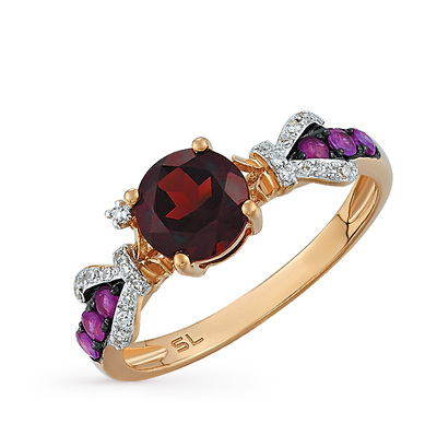 Золотое кольцо с гранатом, рубинами и бриллиантами в Краснодаре