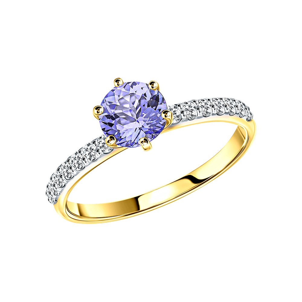 Фото «Золотое кольцо с танзанитом и бриллиантами»