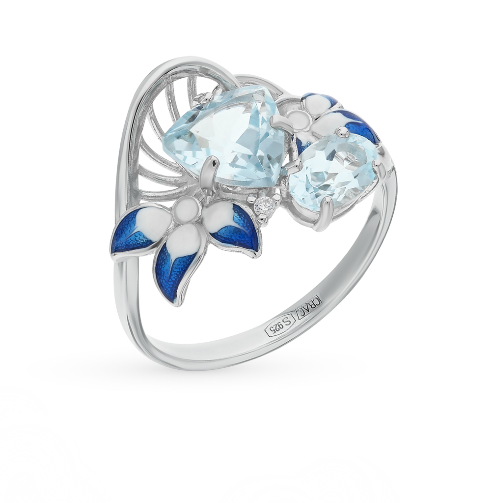 Фото «Серебряное кольцо с эмалью, фианитами и топазами»
