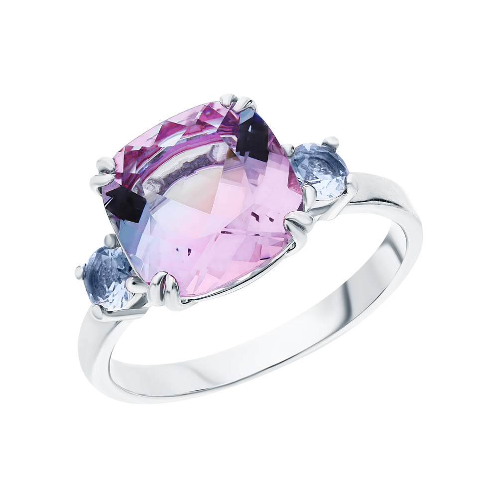 Фото «Серебряное кольцо с ювелирным стеклом и кварцем»