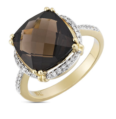 Золотое кольцо с раухтопазами и бриллиантами в Ростовe-на-Дону