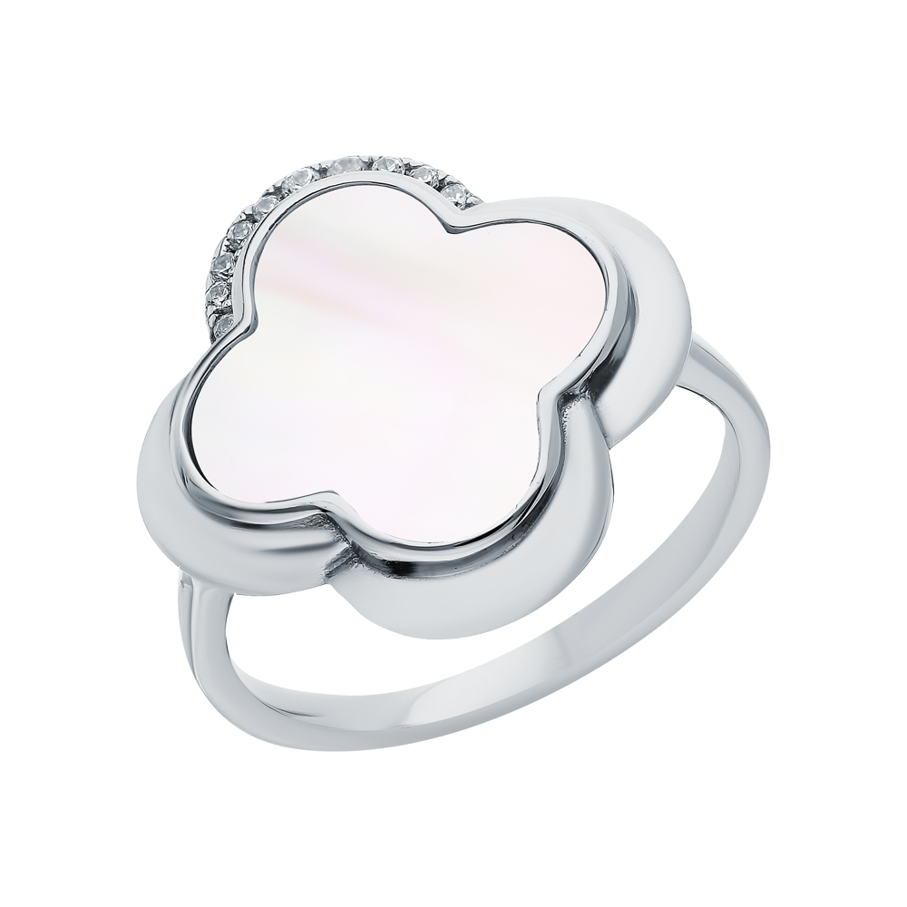 Фото «Серебряное кольцо с кубическим цирконием и перламутром»