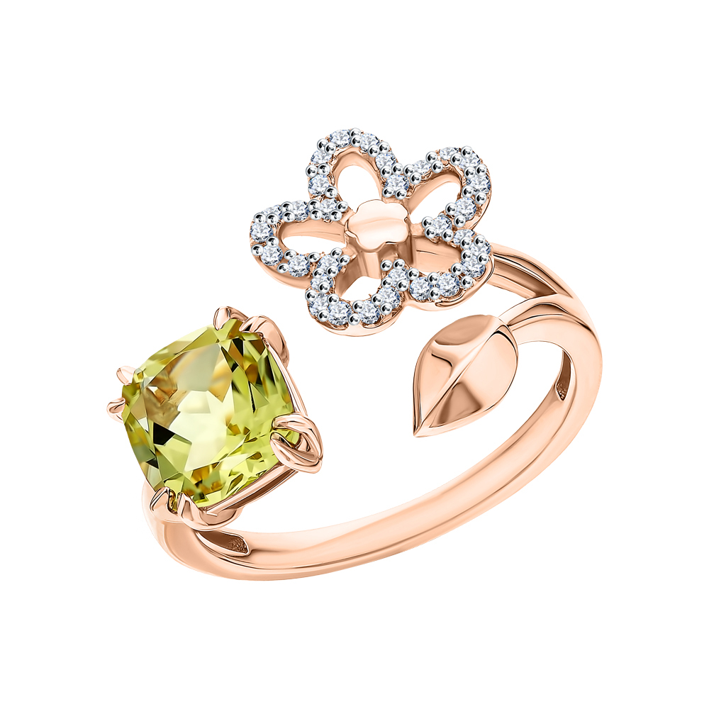 Золотое кольцо с кварцем и бриллиантами в Санкт-Петербурге