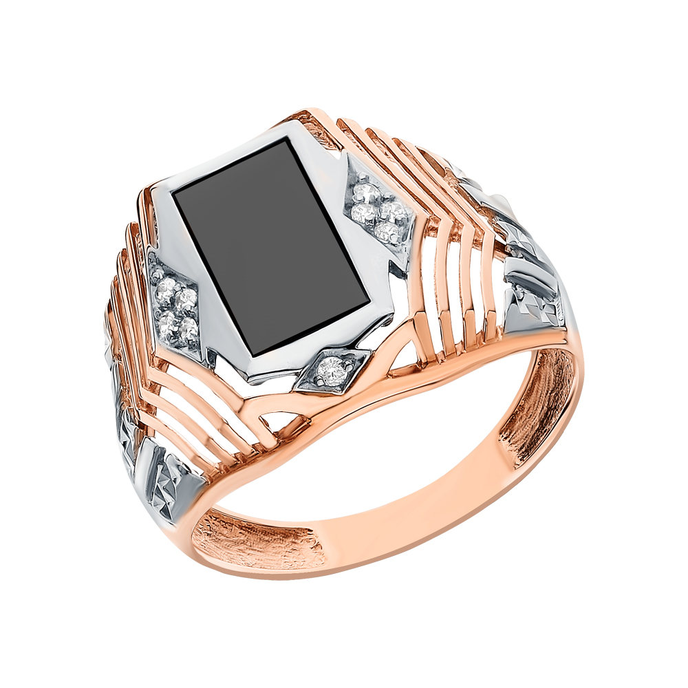 Золотое кольцо с кубическим цирконием и ониксом в Краснодаре