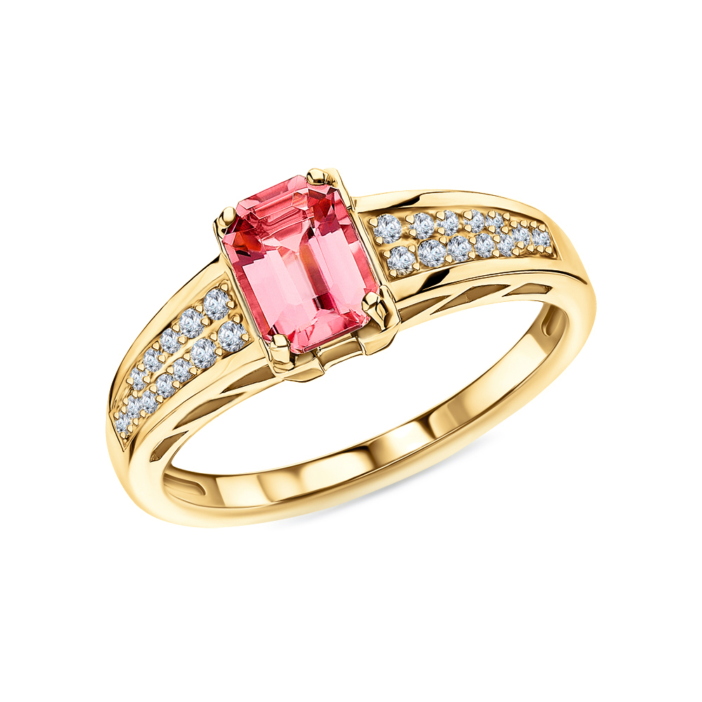 Золотое кольцо с бриллиантами природными и турмалинами природными в Новосибирск