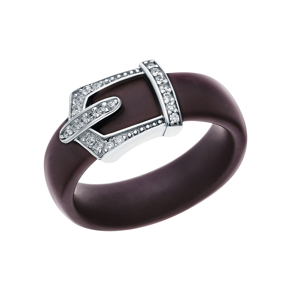 Керамическое кольцо с кубическим цирконием и серебряной вставкой в Санкт-Петербурге