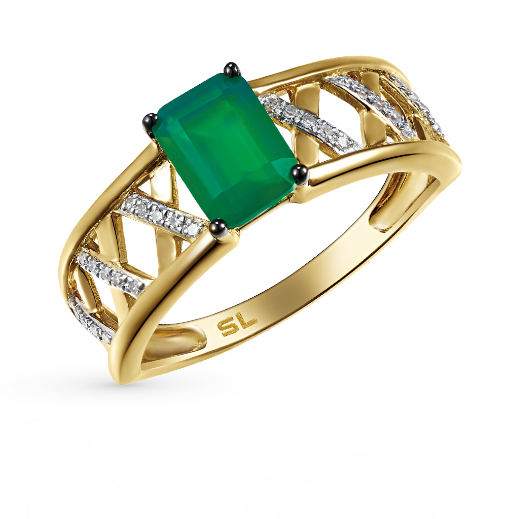 Золотое кольцо с агатом и бриллиантами в Самаре