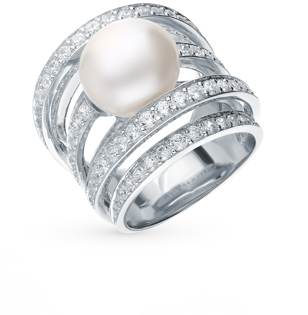 Серебряное кольцо с жемчугом и фианитами в Краснодаре