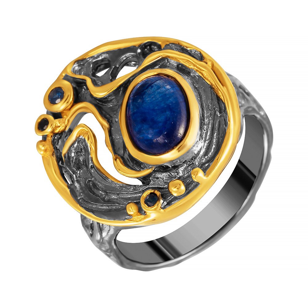 Серебряное кольцо с корундом и сапфирами в Краснодаре