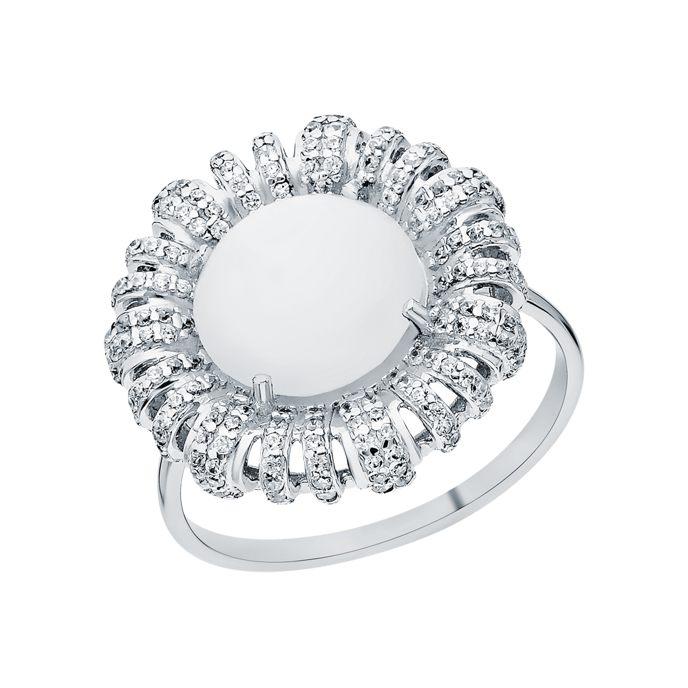 Серебряное кольцо с кубическим цирконием и лунным камнем в Санкт-Петербурге