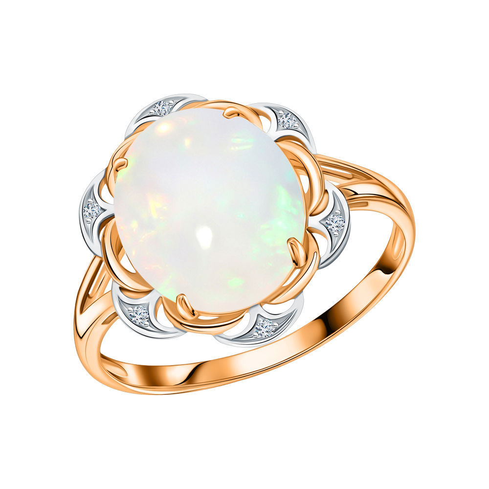 Фото «Золотое кольцо с опалами и бриллиантами»