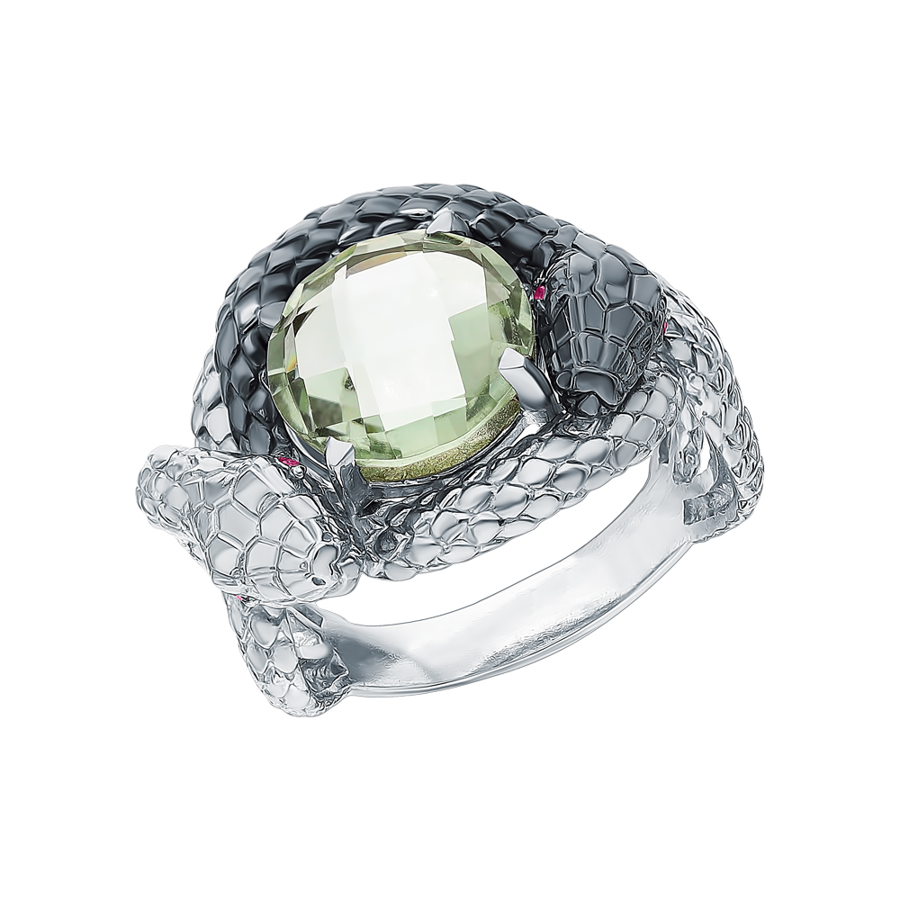 Фото «Серебряное кольцо с рубинами и празиолит»