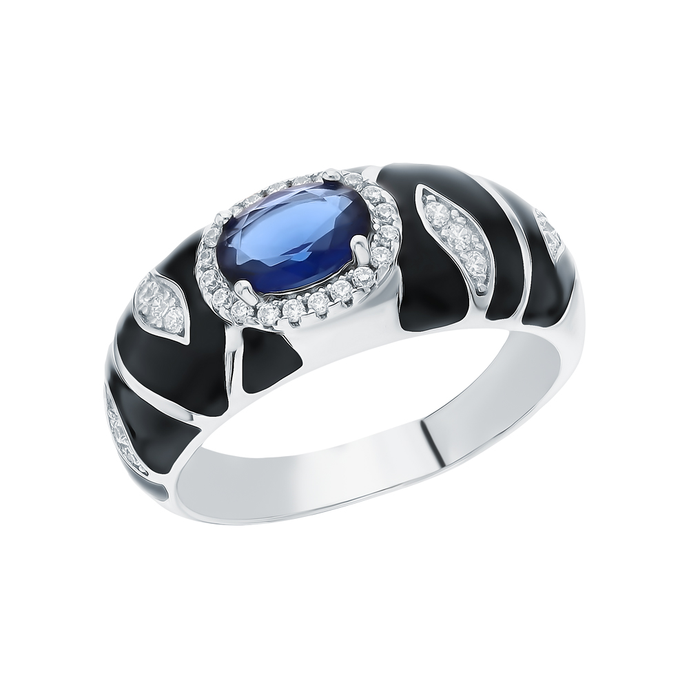 Фото «Серебряное кольцо с эмалью, кубическим цирконием и ситаллами»